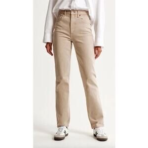 Abercrombie The 90's Straight Curve Love Ultra High Rise Jeans Tan Khaki 14 Long